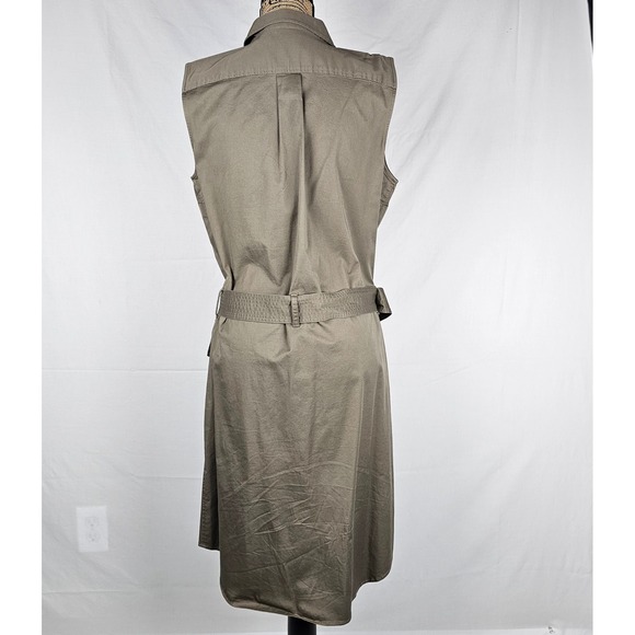Lauren Ralph Lauren Khaki Utility Shirt Dress Belted Gold Buttons Midi Size 14 - Picture 9 of 16